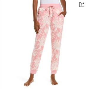Rachel Parcel pink quill rose brocade fleece pj bottoms/ lounge pants